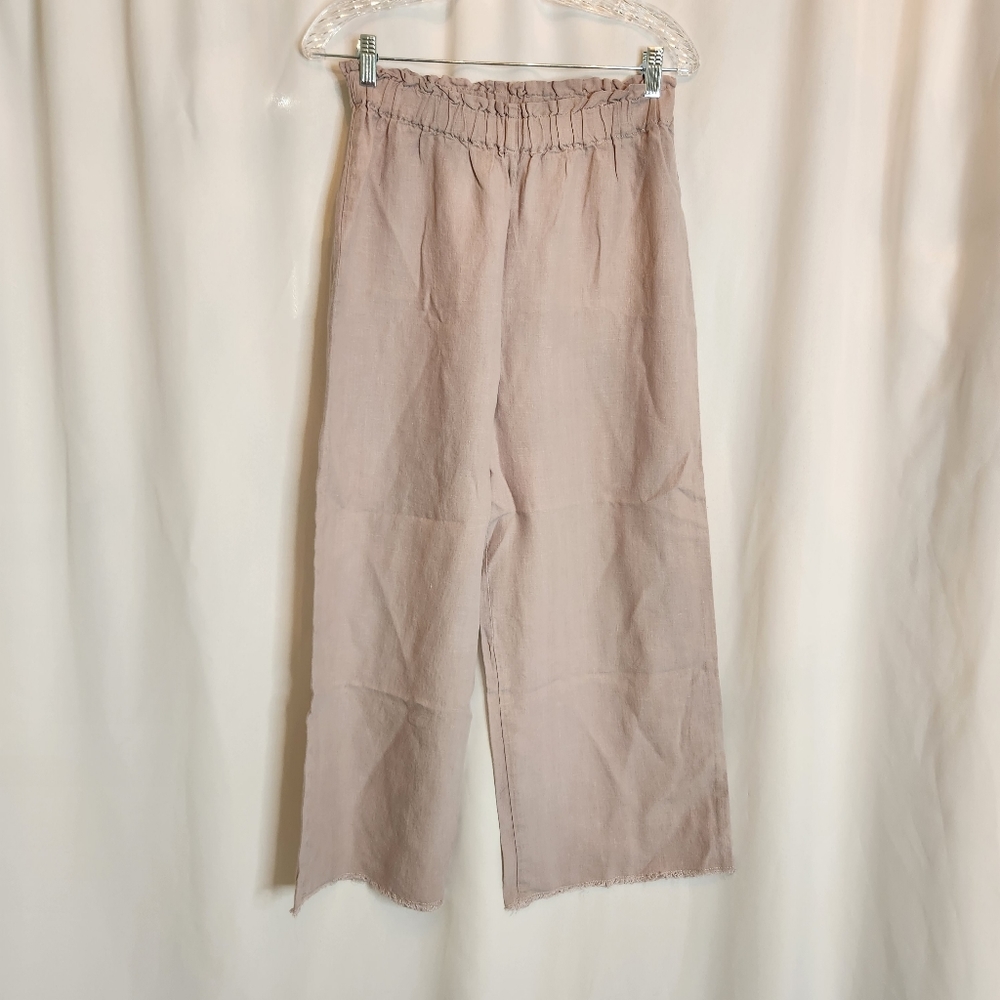 LO Len Ok Linen Paper Bag High Waisted & Wide Leg Pants Medium